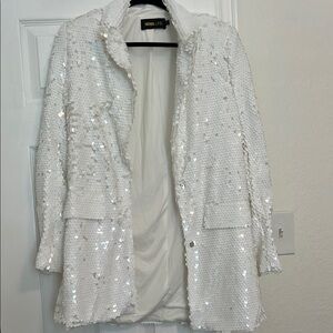 Fashion Nova Shimmering White Sequin Blazer